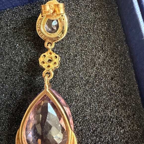 Hirajule Silver Pink Amethyst Drop Earrings Gold Plated - Picture 4 of 5
